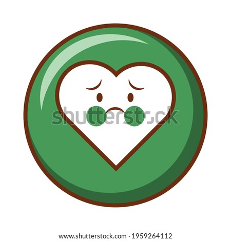 Cute social media nauseated face heart emoji on a green button. Royalty-free.