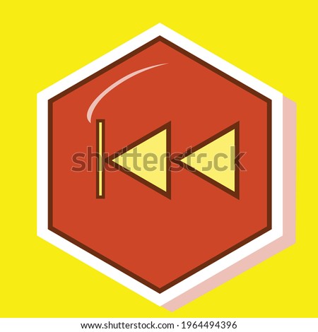 Simple brown stroke skip to the start button arrow on a red hexagon. Royalty-free.