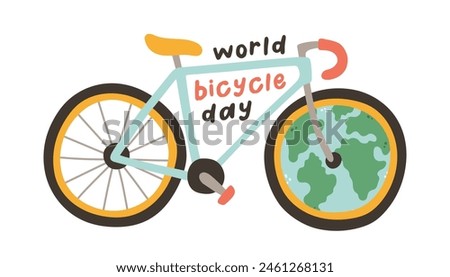 World Bicycle Day 3 June with bike and planet Earth. Can be used for poster, banner, background and wallpaper.