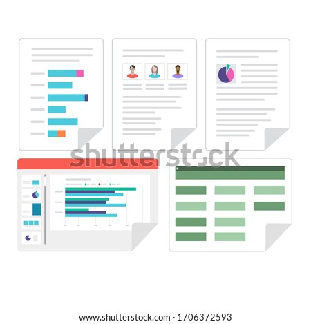Flat vector set of Microsoft Office business documents. Word, Excel and PowerPoint document icons.