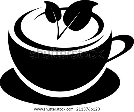 Isolate black and white illustration of cup of tea. Icon o sign for cafe of product
