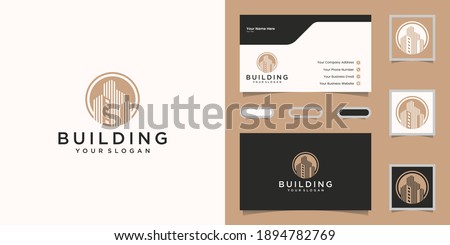 Luxury building logo with circle and gold color. Design template and business card