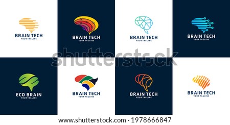 Collection of abstract dots and logo brain line concept. Logo for science innovation, machine learning, AI, medical research, new technology development, human brain health