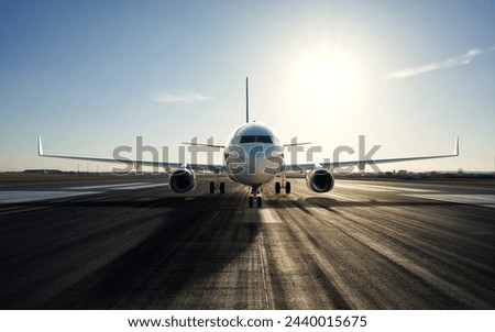 Similar – Image, Stock Photo Airliner plane parked at the terminal view from the front cockpit fuselage, on runway at night