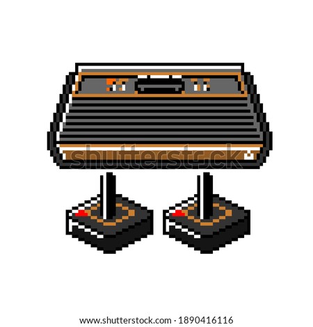 Retro Vintage Video Game Atari Console in 8bit Pixel Art Style.