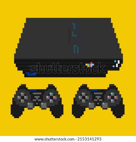 Classic Black Retro Play Vintage Video Game Station Console Dual Controller Shock 2 Two Set 8bit Pixel Art