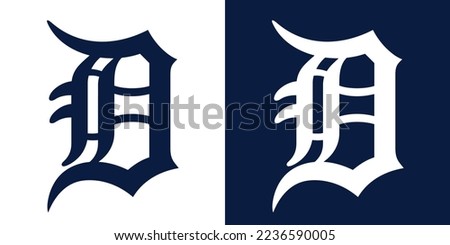 White Blue D Detroit Letter Sports Baseball Team Tigers Logo Icon Sign Sigil Symbol Emblem Badge Vector EPS PNG Transparent No Background