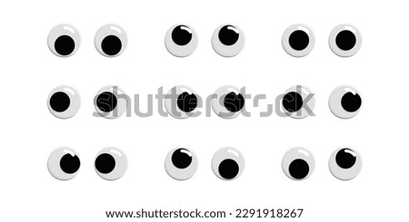 Set Googly Wiggle Crazy Eyes Eyeballs Looking Down Up Right Left Silly Cute Funny Fun Cartoon Vector EPS PNG Transparent No Background Clip Art