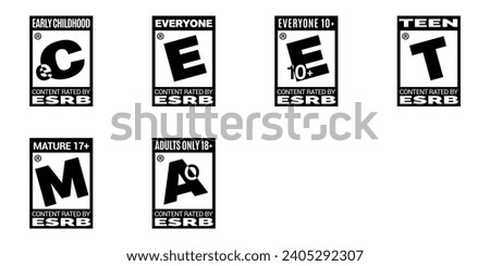 Ao Adults Only eC Early Childhood T Teen E Everyone +10 up M Mature Rating Logo Icon Sign Symbol Emblem Badge Transparent No Background Vector EPS PNG Clip Art