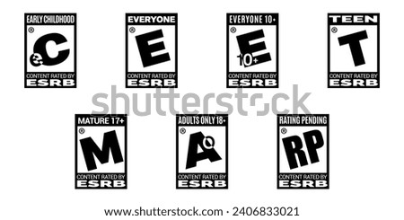 RP Rating Pending Ao Adults Only eC Early Childhood T Teen E Everyone +10 up M Mature Rating Logo Icon Sign Symbol Emblem Badge Transparent No Background Vector EPS PNG Clip Art
