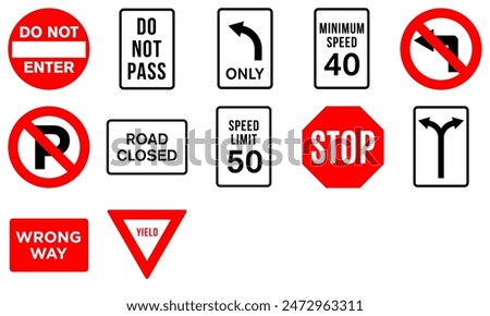 Do Not Pass Set Turn Left Right Speed Limit 50 No Parking Sign Road Traffic Regulatory Signage Vector EPS PNG Transparent No Background Clip Art 