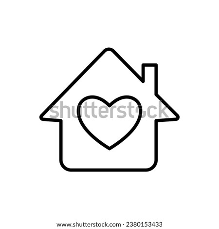 Lovely house icon. Home with heart. Simple vector symbol for web and mobile app. Graphic flat line sign isolated on white.