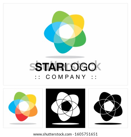 Star Vector Symbol Company Logo. Pentagon Spiral Color Gradient Style Logotype. Icon illustration. Elegant Identity Concept Design Idea Template (Brand). 