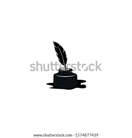 quill icon, Ink bottle and quill pen vector design,