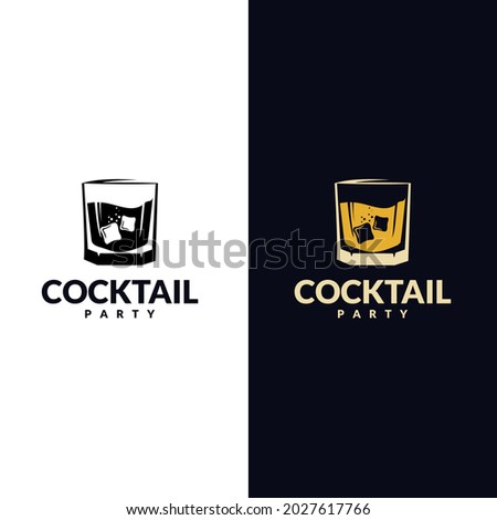 Whiskey glass logo. Creative trendy design element for pub advertising, prints, posters. Vector vintage illustration.