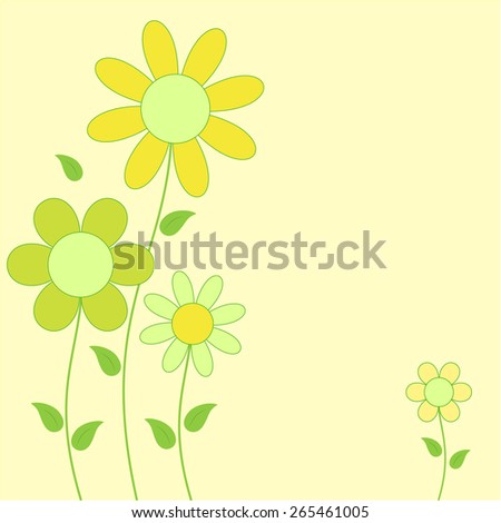 Green and Yellow Flowers Vectors on Yellow Background, Flower Card