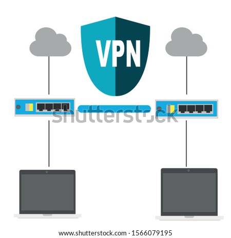 computer network with VPN interconection vector illustration Imagine de stoc © 