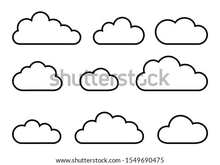 Different clouds line art isolated on white background. Vector illustration