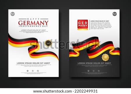 Set poster design Germany unity day background template with elegant ribbon-shaped flag, gold circle ribbon. vector illustration