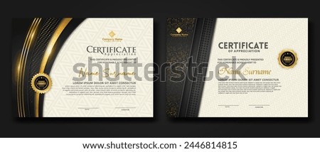 Luxury certificate template with glitter effect dan lines gold shine on frame background,diploma,Vector illustration and vector Luxury premium badges design.