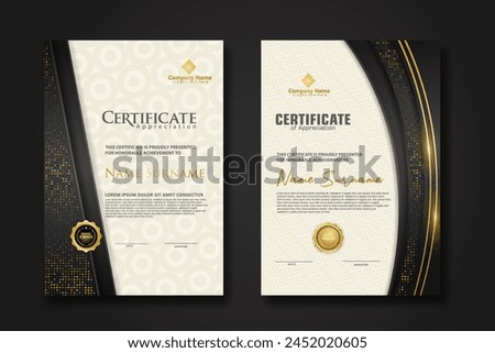 Luxury certificate template with glitter effect dan lines gold shine on frame background,diploma,Vector illustration and vector Luxury premium badges design.