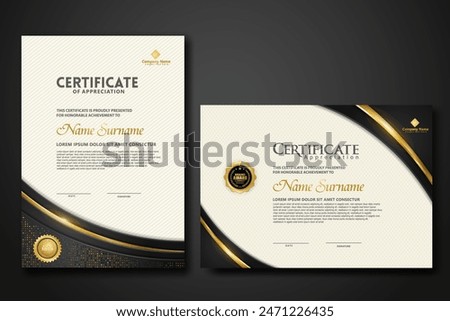 Luxury certificate template with glitter effect dan lines gold shine on frame background,diploma,Vector illustration and vector Luxury premium badges design.