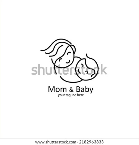 logo concept with mother and child symbol. Happy expression of a mother hugging child. Logo with line style, simple but full of meaning