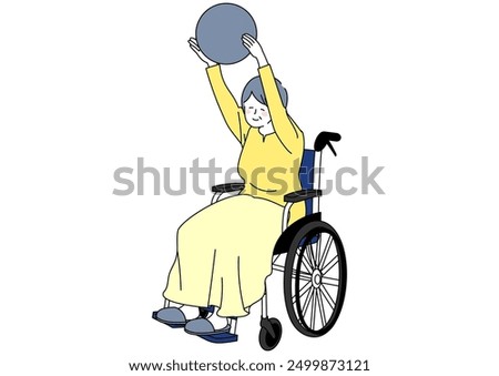 Clip art of woman in wheelchair stretching with ball