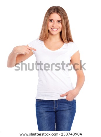 Template woman in white shirt on a white background