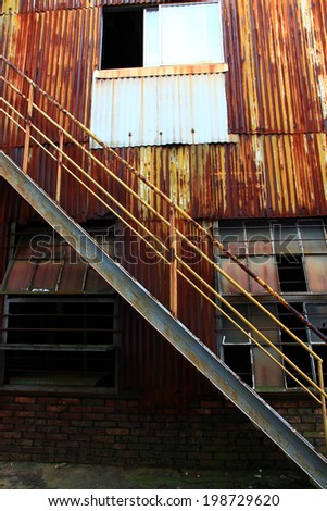 iron stairs of old abandoned factory