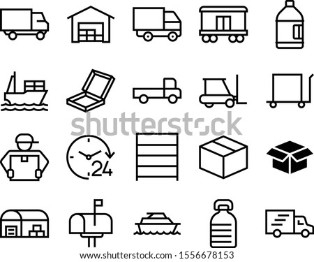 delivery vector icon set such as: postage, luxury, loader, center, tanker, online, recipient, outline, call, giving, italian, case, badge, round, template, location, holding, male, mailbox, interior