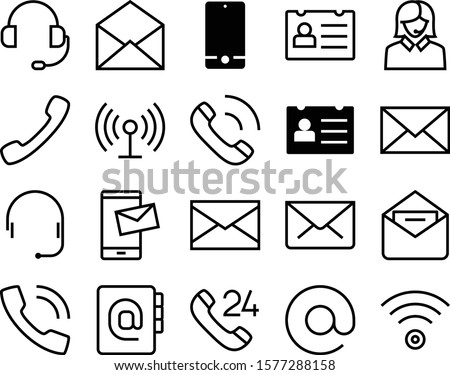 contact vector icon set such as: data, sms, commerce, linear, note, set, app, shop, dj, thin, chatphone, page, sound, notebook, music, receive, display, ui, new, work, diary, responsive, outline, hot