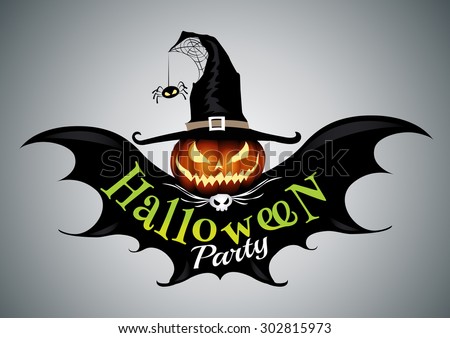 Halloween party,drawn Halloween symbols pumpkin,logo design, vector illustration