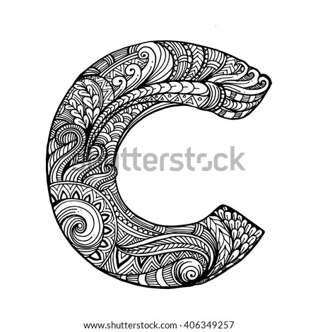 Zentangle Stylized Alphabet - Letter C. Vector Illustration Black White ...