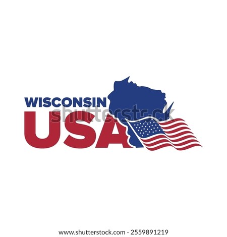 Wisconsin USA city logo with Wisconsin city map elements and United States flag for business identity and screen printing on t-shirts, shirts, etc.