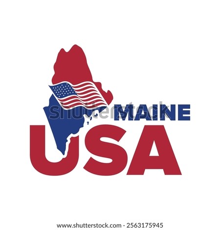 Maine USA logo with city map elements and United States flag for business identity and screen printing on t-shirts, shirts, etc.