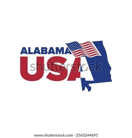 alabama city usa logo with map and us flag