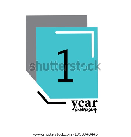 1 Year Anniversary Vector Template Design Illustration Blue Box Elegant White Background