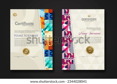 Certificate template with geometric artwork design, simple shapes and figures on ornament frame For award, champion, business, education needs and other users. vector Illustration