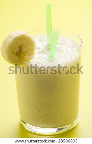 fresh fruit milk shake banana and caramel isolated