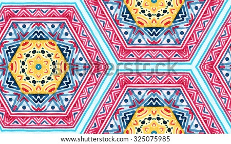 Watercolor hand painted folk tribal seamless pattern for textile design, surface