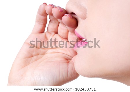 A woman try to whisper close up.