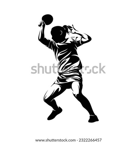 Silhouette woman table tennis vector illustration on white background.