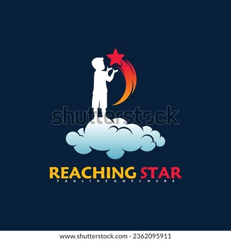 Child reaching stars logo vector illustration . Dream star logo design template. icon, emblem, colorfull.