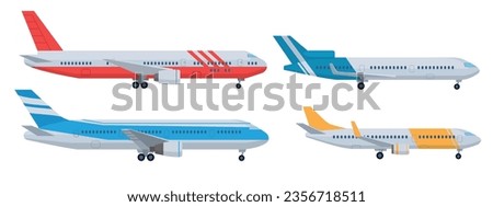 Cartoon set of private, civil aircraft. Vector illustration isolated on white background