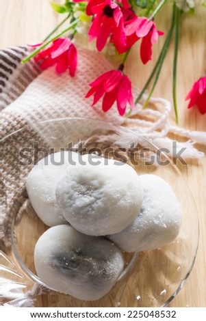 Daifuku dessert delicious of Japan. in cup on wood table