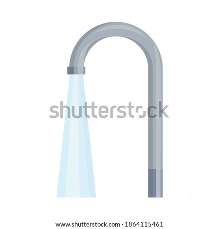 Tap with running water. The tap from which the water pipe flows. Providing housing with water from Central water supply sources. Vector illustration isolated on a white background for design and web.
