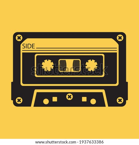 A music tape. Cassette tape. An audio cassette for a tape recorder and other playback devices. Retro-style music and sound media. Vector illustration isolated on a white background for design.