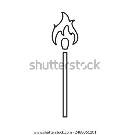 The icon is a burning match. The black silhouette of a burning match. Gorenje and flame. Vector illustration isolated on a white background for design and web.