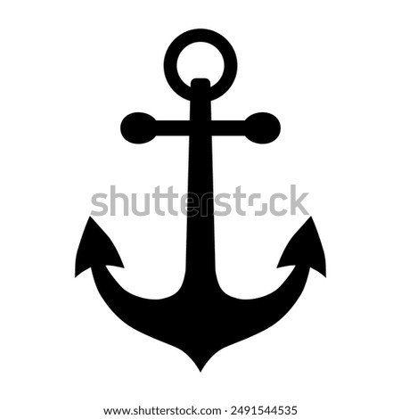 The anchor icon. The black silhouette of the anchor. An anchor is a device for holding a vessel in place. Vector illustration isolated on a white background for design and web.